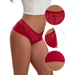 3 Packs Women's Lace Ice Silk Boyshorts Panties Hollow Out Mid Rise Comfort Briefs Underwears -Fashion Clothing Store 7911301 ALT3