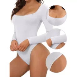 3 Packs Women's Long Sleeve Bodysuit Slim Fit Square Neck Tummy Control Brief Leotard -Fashion Clothing Store 7912567 ALT3