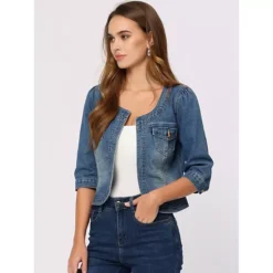 2 Packs Women's Jean Jacket Collarless 3/4 Sleeve Denim Jackets 10 2 Packs Women's Jean Jacket Collarless 3/4 Sleeve Denim Jackets -Fashion Clothing Store 7912586 ALT2
