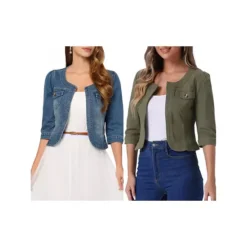 2 Packs Women's Jean Jacket Collarless 3/4 Sleeve Denim Jackets 13 2 Packs Women's Jean Jacket Collarless 3/4 Sleeve Denim Jackets -Fashion Clothing Store 7912586 Blue Army Green