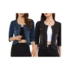 2 Packs Women's Jean Jacket Collarless 3/4 Sleeve Denim Jackets