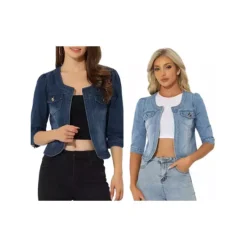 2 Packs Women's Jean Jacket Collarless 3/4 Sleeve Denim Jackets 14 2 Packs Women's Jean Jacket Collarless 3/4 Sleeve Denim Jackets -Fashion Clothing Store 7912586 Dark Blue Light Blue