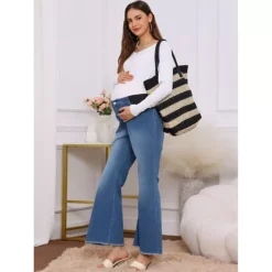 Women's Maternity Denim Bootcut Flared Jeans Stretchy Mid Rise Elastic Bell Frayed Hem Pants 10 Women's Maternity Denim Bootcut Flared Jeans Stretchy Mid Rise Elastic Bell Frayed Hem Pants -Fashion Clothing Store 7912592 ALT3