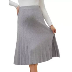 Women's Maternity Sweater Skirt A Line Over The Belly Knit Midi Pregnancy Pleated Skirts -Fashion Clothing Store 7912597 Gray