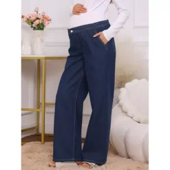 Women's Maternity Jeans Elastic Waist Wide Leg Long Loose Pregnancy Denim Pants With Pockets -Fashion Clothing Store 7912601 ALT2