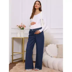 Women's Maternity Jeans Elastic Waist Wide Leg Long Loose Pregnancy Denim Pants With Pockets -Fashion Clothing Store 7912601 ALT3