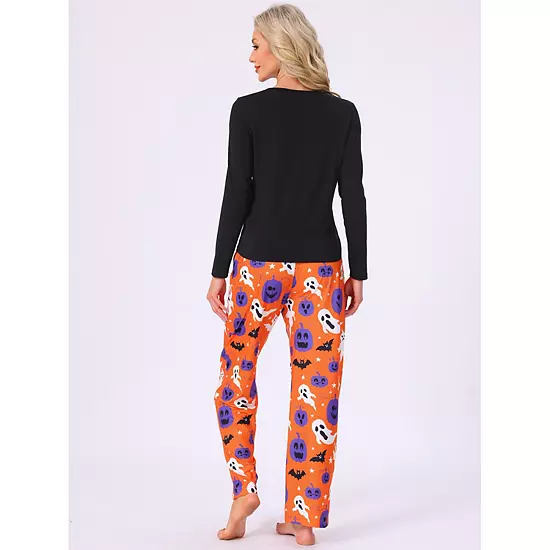 Women's Halloween Matching Cute Pumpkin Print Long Sleeve Top With Pants Family Pajama Sets 2 Women's Halloween Matching Cute Pumpkin Print Long Sleeve Top With Pants Family Pajama Sets - Image 2