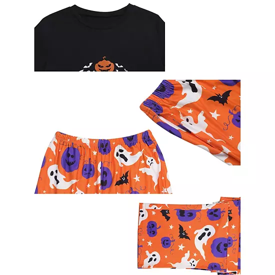 Women's Halloween Matching Cute Pumpkin Print Long Sleeve Top With Pants Family Pajama Sets 4 Women's Halloween Matching Cute Pumpkin Print Long Sleeve Top With Pants Family Pajama Sets - Image 4
