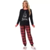 Women's Christmas Family Pajama Set Long Sleeve Xmas Tree Check Couples Matching Lounge Set