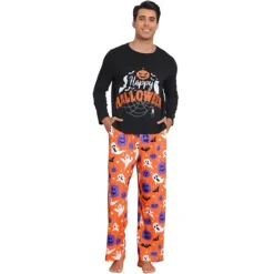 Men's Halloween Matching Cute Pumpkin Print Long Sleeve Top With Pants Family Pajama Sets