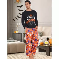 Men's Halloween Matching Cute Pumpkin Print Long Sleeve Top With Pants Family Pajama Sets -Fashion Clothing Store 7936630 ALT2