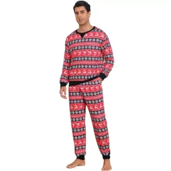 Men's Christmas Family Matching Pajama Set Long Sleeve Elk Snow Striped Xmas Party Lounge Set