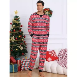 Men's Christmas Family Matching Pajama Set Long Sleeve Elk Snow Striped Xmas Party Lounge Set -Fashion Clothing Store 7936631 ALT2