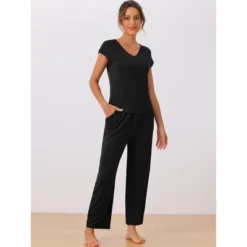 INSPIRE CHIC Women's 2 Pcs Pajama Set Short Sleeve Top With Long Pants Modal Casual Lounge Sets