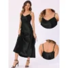 INSPIRE CHIC Women's Satin Sleeveless V Neck Spaghetti Strap Evening Party Maxi Dress