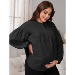 INSPIRE CHIC Women's Maternity Shirts Blouses Pleated Button Down Long Sleeve Pregnancy Nursing Top