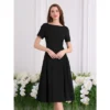 INSPIRE CHIC Women's Boat Neck Short Sleeve Pleated Work A-Line Midi Dress