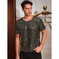 INSPIRE CHIC Men's Lightweight Round Neck Short Sleeve Disco Party Sequin T-Shirt -Fashion Clothing Store GUEST 094c4c6f f9b2 4076 9b65 1c5d24de3a38