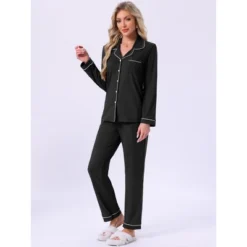 INSPIRE CHIC Womens Long Sleeve Button Down With Pockets Notch Collar Pants Pajama Sets -Fashion Clothing Store GUEST 0c3fe2a7 1ff3 4685 89cd a76bf451a403