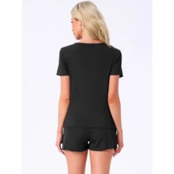 INSPIRE CHIC Women's Ribbed Knit Soft Short Sleeve Top And Shorts Ruffled Lounge Set Pajama Set With Pocket -Fashion Clothing Store GUEST 0ca96ec0 db35 45ae 922f 04fd8130379d 1