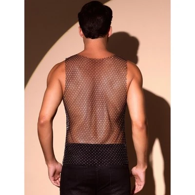 INSPIRE CHIC Men's Shiny Mesh Rave Sheer Sleeveless Metallic Sparkly Tank Top 2 INSPIRE CHIC Men's Shiny Mesh Rave Sheer Sleeveless Metallic Sparkly Tank Top - Image 2