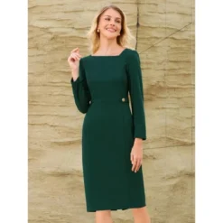INSPIRE CHIC Women's Asymmetrical Neck Semi Formal Dressy Long Sleeve Dresses