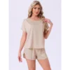 INSPIRE CHIC Women's Satin Silky Pajama Set Short Sleeve Round Neck Top Slit Shorts Sleepwear Set