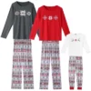INSPIRE CHIC Christmas Family Pajama Sets Matching Snow Print Long Sleeve Tops With Pants Lounge Set