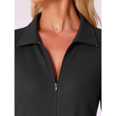 INSPIRE CHIC Women's Waffle Zip-Up 3/4 Sleeves Short House Dresses Bathrobe With Pockets 4 INSPIRE CHIC Women's Waffle Zip-Up 3/4 Sleeves Short House Dresses Bathrobe With Pockets - Image 4