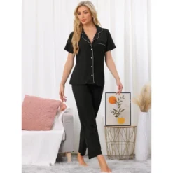 INSPIRE CHIC Women's 4 Pcs Button-Up Short-Sleeve Shirt & Pants Pajama Loungewear Set