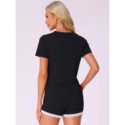 INSPIRE CHIC Women's Ribbed Knit Short Sleeve Tops With Lace Trim Shorts 2 Pcs Pajamas Sets 2 INSPIRE CHIC Women's Ribbed Knit Short Sleeve Tops With Lace Trim Shorts 2 Pcs Pajamas Sets - Image 2