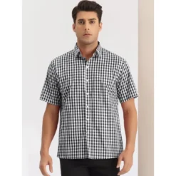 INSPIRE CHIC Men's Short Sleeves Button Down Gingham Pattern Shirt