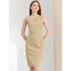 INSPIRE CHIC Women's V Neck Office Sleeveless Bodycon Midi Pencil Dress