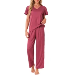 INSPIRE CHIC Women's Sliky Satin Loungewear Ruffle Short Sleeve Tops And Long Pants Pajama Sets -Fashion Clothing Store GUEST 158ba4d2 193d 4fc1 9476 e4fa0f4a4c3f