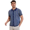 INSPIRE CHIC Men's Striped Knitted Summer Short Sleeves Button Down Jacquard Polo Shirts