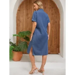 INSPIRE CHIC Women's Midi Denim Summer Short Sleeve Button Down Casual Long Tunic Jean Shirt Dress -Fashion Clothing Store GUEST 1a32da94 576b 413f a80c cfa5360fc13e 1