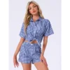 INSPIRE CHIC Women's Plaid Pattern Short Sleeve Button-Down Shirt And Shorts With Pockets 2 Pcs Pajamas Sets