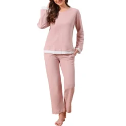 INSPIRE CHIC Women's Cotton Pajamas Waffle Long Sleeves Top And Pants With Pockets Lounge Sets -Fashion Clothing Store GUEST 1b4ddef1 2469 467b a6fa ad3e1597b6f2