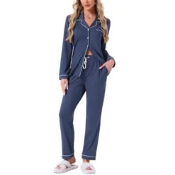 INSPIRE CHIC Womens Long Sleeve Button Down With Pockets Notch Collar Pants Pajama Sets -Fashion Clothing Store GUEST 1bc3d594 4b13 48a0 b134 358aaf769bad
