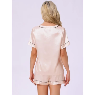 INSPIRE CHIC Womens Lounge Set Satin V Neck Elastic Waist Contrast Color Short Sleeve Shorts Set Pajama Set 3 INSPIRE CHIC Womens Lounge Set Satin V Neck Elastic Waist Contrast Color Short Sleeve Shorts Set Pajama Set - Image 3