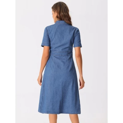 INSPIRE CHIC Women's Collared Short Sleeve A-Line Button Up Midi Denim Dress 2 INSPIRE CHIC Women's Collared Short Sleeve A-Line Button Up Midi Denim Dress - Image 2
