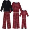 INSPIRE CHIC Christmas Family Pajama Set Plaid Matching Long Sleeve And Pants Lounge Set