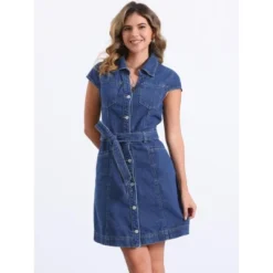 INSPIRE CHIC Women's V-neck Cap Sleeve Belted Dress