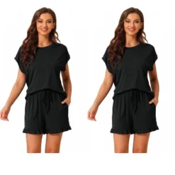 INSPIRE CHIC Women's 2 Pcs Summer Soft Short-Sleeve Tee With Ruffled Shorts Lounge Pajama Set -Fashion Clothing Store GUEST 22f9eb79 00fb 4137 8d12 9bcf172d406f