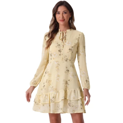 INSPIRE CHIC Women's Summer Floral Layered Tie V-Neck Semi-Sheer Long Sleeve Mini Dress 2 INSPIRE CHIC Women's Summer Floral Layered Tie V-Neck Semi-Sheer Long Sleeve Mini Dress - Image 2