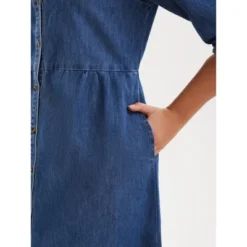 INSPIRE CHIC Women's Puff 3/4 Sleeve Button Up Collar A-Line Swing Ruffle Tiered Midi Denim Dress -Fashion Clothing Store GUEST 2428d676 5b0b 410d bb10 3ccd5760665b