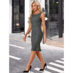 INSPIRE CHIC Women's Tweed Summer Sleeveless Elegant Plaid Bodycon Midi Dress -Fashion Clothing Store GUEST 24895719 fd4e 4906 b646 9a47240a3956