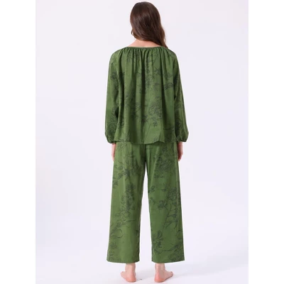 INSPIRE CHIC Women's Pajamas Set Long Sleeve Floral Pullover Tie Front Wide Leg 2 Piece Loungewear 3 INSPIRE CHIC Women's Pajamas Set Long Sleeve Floral Pullover Tie Front Wide Leg 2 Piece Loungewear - Image 3