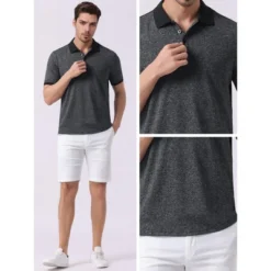 INSPIRE CHIC Men's Stretch Athletic Workout Short Sleeved Golf Heathered Polo Shirt -Fashion Clothing Store GUEST 2a29de56 46ba 459b 97c7 73b38061df97