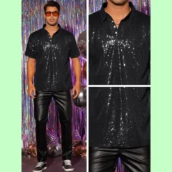 INSPIRE CHIC Men's Short Sleeves Club Party Shiny Sequin Polo Shirts -Fashion Clothing Store GUEST 2abdc883 7bcd 4fc2 814a 1d588b181c8f